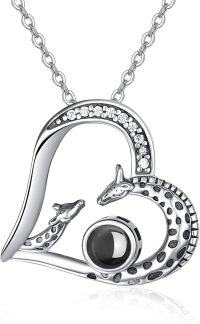 wholesale Sterling Silver Giraffe Birthstone Heart Pendant Necklace-13-Custom Photo