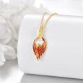 wholesale Gold 925 Sterling Silver Phoenix Necklace with Red Enamel and Cubic Zirconia - Risen Firebird Pendant  for Mothers & Girls on Mother's Day-0-3