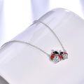 wholesale 925 Sterling Silver Red and Black Enamel Ladybug Pendant Necklaces for Women Girls Gifts Jewelry 42cm Chain Length-0-2