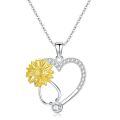 wholesale 925 Sterling Silver Sunflower Heart Pendant Necklace for Nurses and Artists Inspiring Gifts-0-0