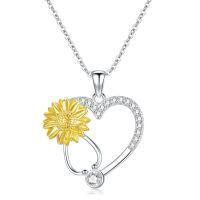 wholesale 925 Sterling Silver Sunflower Heart Pendant Necklace for Nurses and Artists Inspiring Gifts-Stethoscope-2