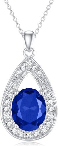 wholesale  Sterling Silver 11 8mm Oval Birthstone Crystal Teardrop Pendant Necklace -9-Sapphire Blue