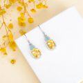 wholesale 925 Sterling Silver Yellow Citrine and Green CZ Drop Earrings-0-2