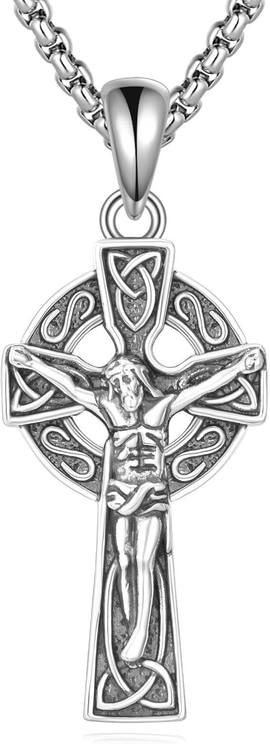 wholesale 925 Sterling Silver Crucifix Pendant Necklaces for Men & Women - Vintage Jesus Christ s 45cm Chain Length-0-0