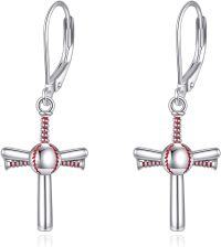 wholesale 925 Sterling Silver Baseball Cross Wing Drop Earrings  for Women-Baseball