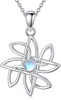 wholesale 925 Sterling Silver Flower Moonstone CZ Pendant Necklace for Women-Style1