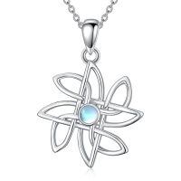 wholesale 925 Sterling Silver Flower Moonstone CZ Pendant Necklace for Women-Style1
