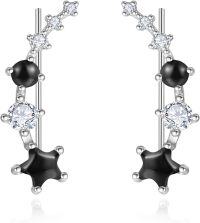 wholesale 925 Sterling Silver Black Onyx & CZ Star Ear Climber Earrings for Women - Bridal  Ideas-Black Onyx