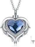 wholesale 925 Sterling Silver Blue Crystal Angel Wings Heart Keepsake Pendant Necklace with Funnel and Fill Tool-0-0