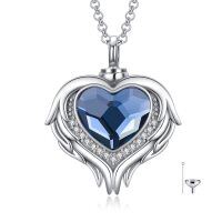 wholesale 925 Sterling Silver Heart Cremation Pendant Necklace-Silver with Blue Heart