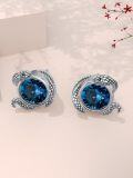 wholesale 925 Sterling Silver Snake Blue Crystal Stud Earrings - Animal  for Her-0-5