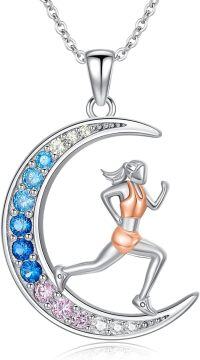 wholesale 925 Sterling Silver Moon Runner Pendant Necklace for Women Sportswear Gift-Running-1