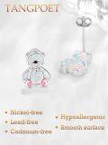 wholesale 925 Sterling Silver Cat Opal Stud Earrings with Pink Paw Prints - Hypoallergenic Jewelry for Girls and Women-0-2
