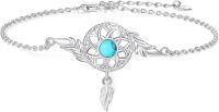 wholesale 925 Sterling Silver Turquoise Feather Dreamcatcher Adjustable Bracelet 8-14cm -C2-Turquoise(a feather dangle)