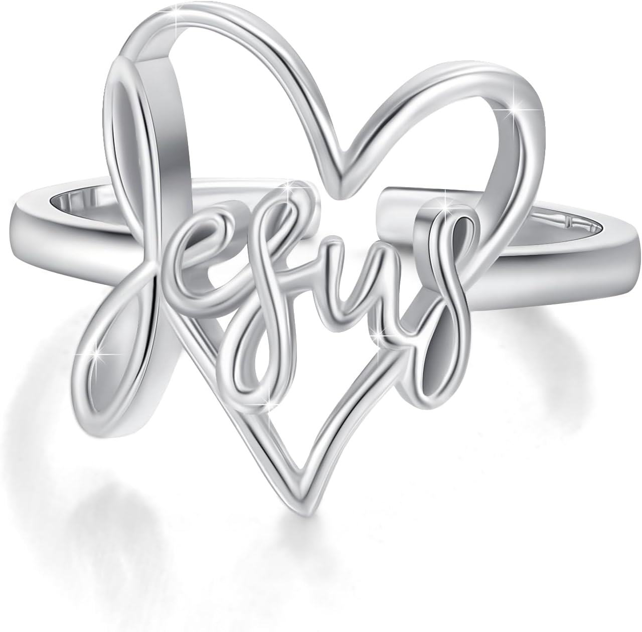 wholesale 925 Sterling Silver Jesus Ring Adjustable Heart Faith King of Kings Christian Band for Women-0-0