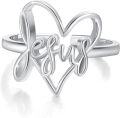 wholesale 925 Sterling Silver Jesus Ring Adjustable Heart Faith King of Kings Christian Band for Women-0-0