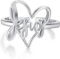 wholesale 925 Sterling Silver Jesus Ring Adjustable Heart Faith King of Kings Christian Band for Women-Heart Jesus Ring