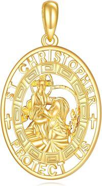 wholesale 14K Gold Saint Christopher Protect Us Religious Pendant Necklace for Men & Women-B-St Christopher Pendant