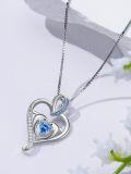 wholesale 925 Sterling Silver Heart Dolphin Blue Crystal Pendant Necklace for Women Girls Gifts-0-3