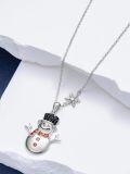 wholesale 925 Sterling Silver Snowman Pendant Necklace with Black Gems & Rubies, Snowflake Chain, Winter Christmas Gift for Women-0-3