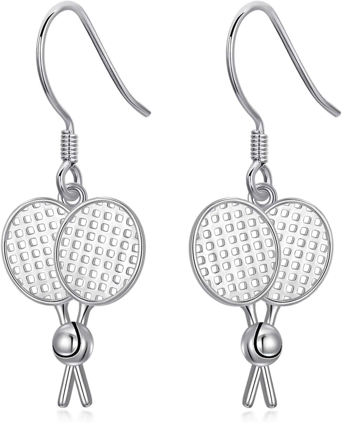  Sterling Silver Sports Earrings for Women Soccer Basketball Volleyball Softball Football Tennis Dangle Jewelry -Tennis