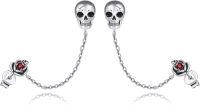 wholesale 925 Sterling Silver Skull & Rose Chain Drop Dangle Stud Earrings for Women-Skull Rose