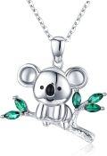 wholesale 925 Sterling Silver Green Crystal Koala Pendant Necklace - Adorable Animal Charm s for Her-0-0
