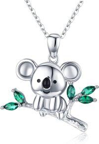 wholesale 925 Sterling Silver Green Crystal Koala Pendant Necklace - Adorable Animal Charm s for Her-B-On the branches