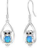wholesale 925 Sterling Silver Blue Opal Teardrop Owl Dangle Earrings Gifts for Women-0-0