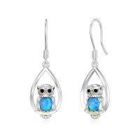 wholesale 925 Sterling Silver Owl Earrings Wholesale With Blue Opal-Owl