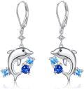 wholesale 925 Sterling Silver Blue Crystal Dolphin Wave Stud Earrings for Women-0-0