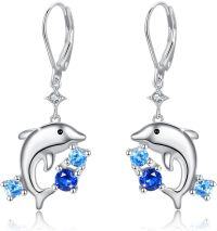 wholesale 925 Sterling Silver Blue Crystal Dolphin Wave Stud Earrings for Women-Dolphin Earring P
