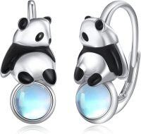 wholesale 925 Sterling Silver Adorable Panda Stud Earrings with Opal Stone Gift for Women Girls-Panda Hoop Earrings
