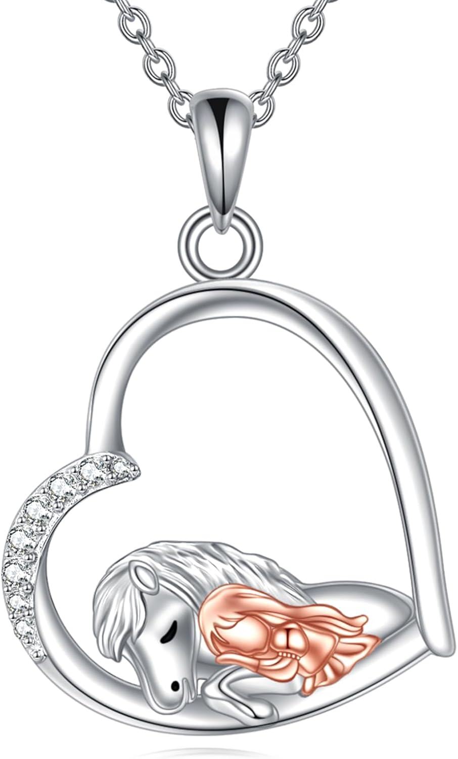 wholesale 925 Sterling Silver Opal Horse Pendant Necklace with Rose Gold Plated Accents and Chain - Gift for Equestrian Lovers-0-0