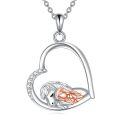 wholesale 925 Sterling Silver Necklace Heart Horse Girl Pendant Cubic Zirconia Rose Gold Plated-0-0