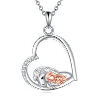 wholesale 925 Sterling Silver Necklace Heart Horse Girl Pendant Cubic Zirconia Rose Gold Plated-horse and woman