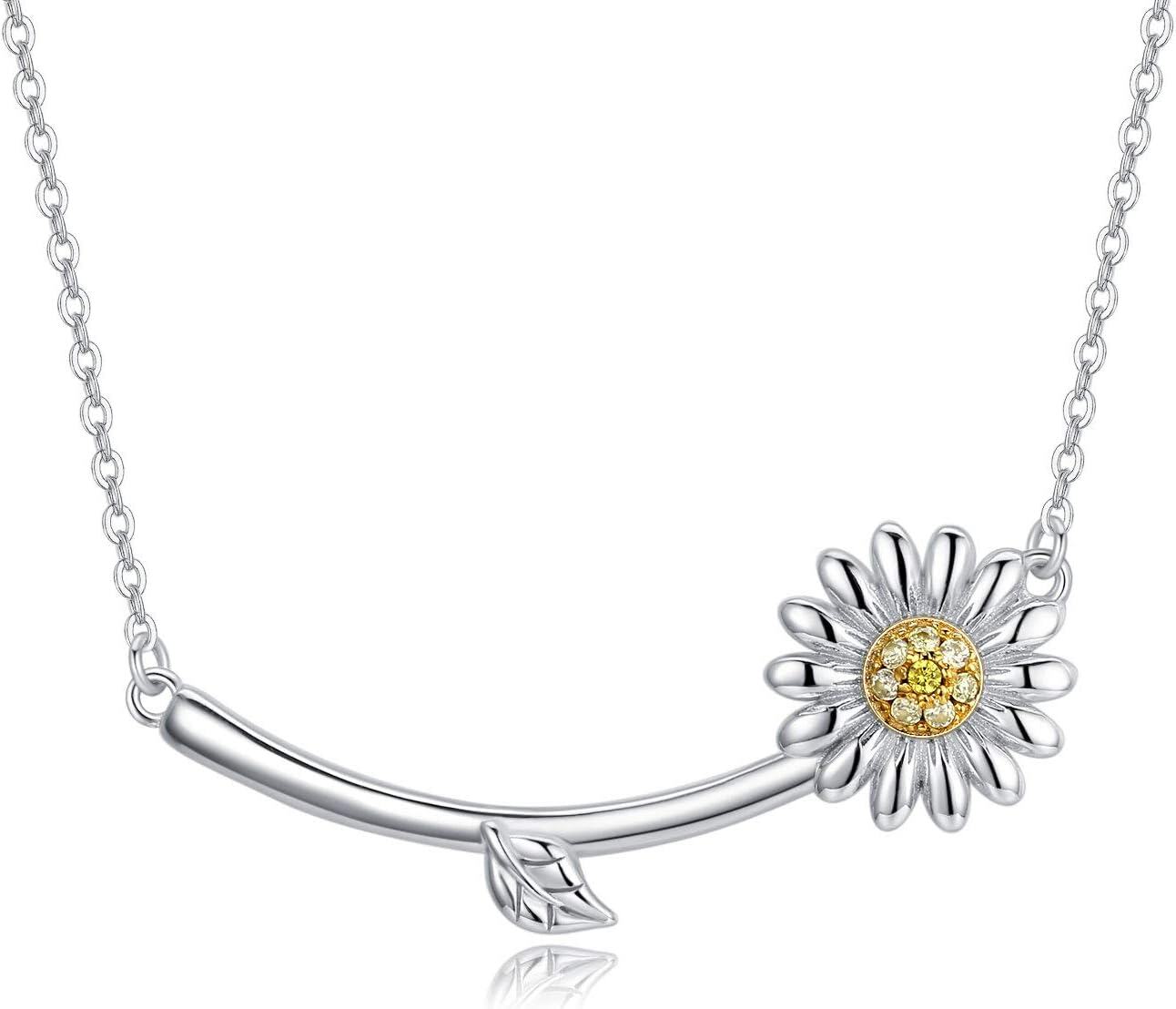 Sterling Silver Zircon Sunflower Daisy Necklace for Women Ideal Gift-0-0