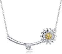 wholesale 925 Sterling Silver Zircon Sunflower Daisy Pendant Necklace for Women - Elegant  Idea-A2-Smile Daisy Necklace