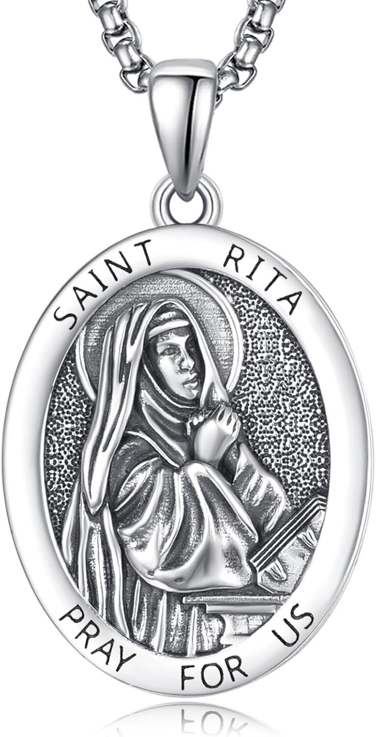 Sterling Silver Monetshe Patron Saint Medals Catholic Pendant Necklaces-Saint Rita