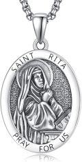 wholesale 925 Sterling Silver St Rita Medal Necklace for Women Girls Catholic Jewelry Prayer Gift 3D Pray For Us Charm Pendant Chain Christian Faith Gifts-0-0