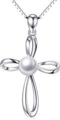 wholesale 925 Sterling Silver Pearl Pendant Necklace for Women Cross Lucky Knot Infinity Cubic Zirconia Anniversary Birthday Gifts 16''+2''-0-0