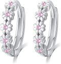 wholesale 925 Sterling Silver Daisy Hoop Earrings with Pink Stones Lucky Flower Design Small Huggie Style Fashion s for Women Graduation Gifts for Her-0-0