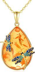 wholesale Gold-Plated 925 Sterling Silver Amber Scorpion Teardrop Pendant Necklace-0-0