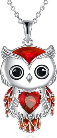 wholesale 925 Sterling Silver Birthstone Owl Pendant Necklace Jewelry Gift for Women-01-January