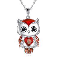 wholesale 925 Sterling Silver Birthstone Owl Pendant Necklace Jewelry Gift for Women-01-January
