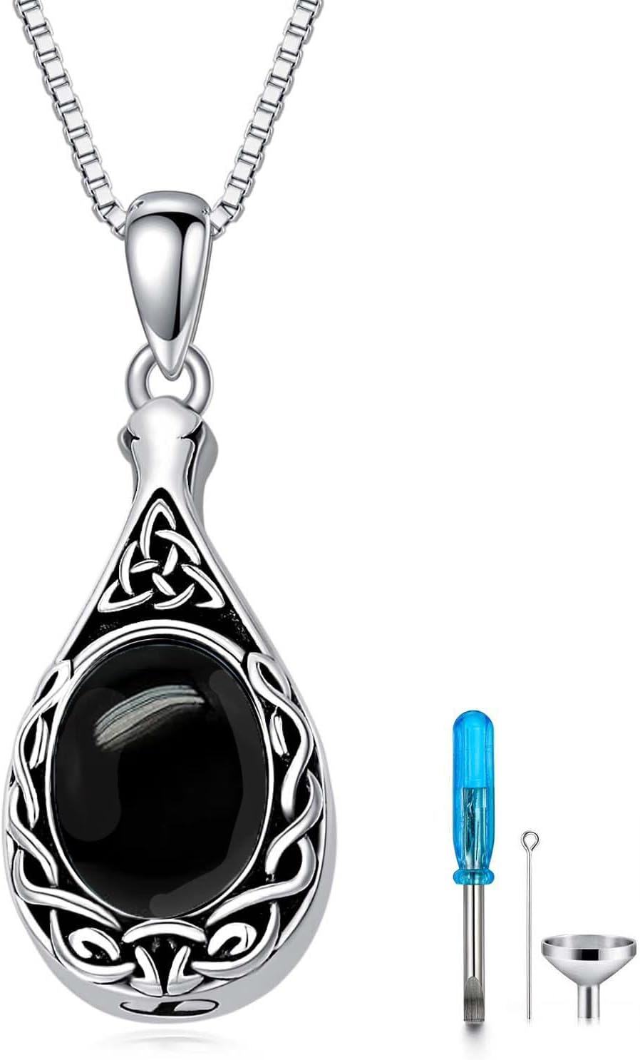 Sterling Silver Moonstone Opal Turquoise Larimar Black Onyx Cremation Jewelry for Ashes-Non-custom-B-Black Onyx Non-custom-B-Black Onyx