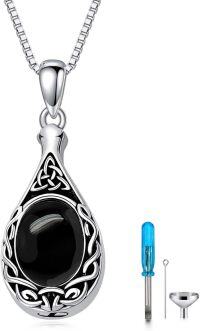 wholesale Sterling Silver Moonstone Opal Turquoise Larimar Black Onyx Cremation Jewelry for Ashes-Non-custom-B-Black Onyx Non-custom-B-Black Onyx