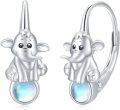 wholesale 925 Sterling Silver Cutie Elephant Moonstone Hoop Earrings Gift for Women Girls-0-0