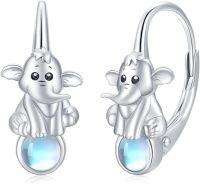 wholesale 925 Sterling Silver Cutie Elephant Moonstone Hoop Earrings Gift for Women Girls-Moonstone Elephant Earrings
