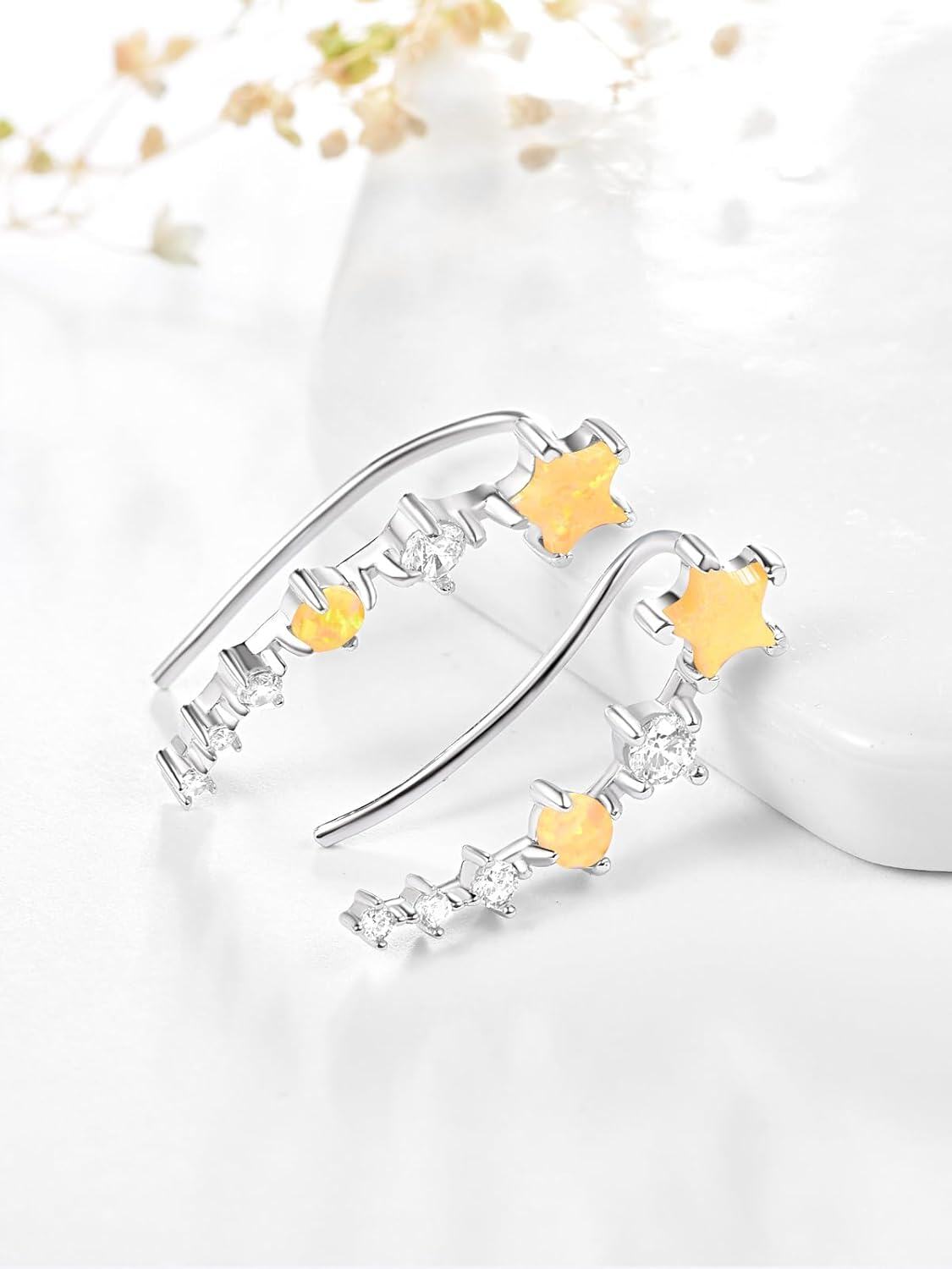 925 Sterling Silver Yellow Opal & CZ Star Ear Climber Earrings for Women - Bridal  Ideas-0-1